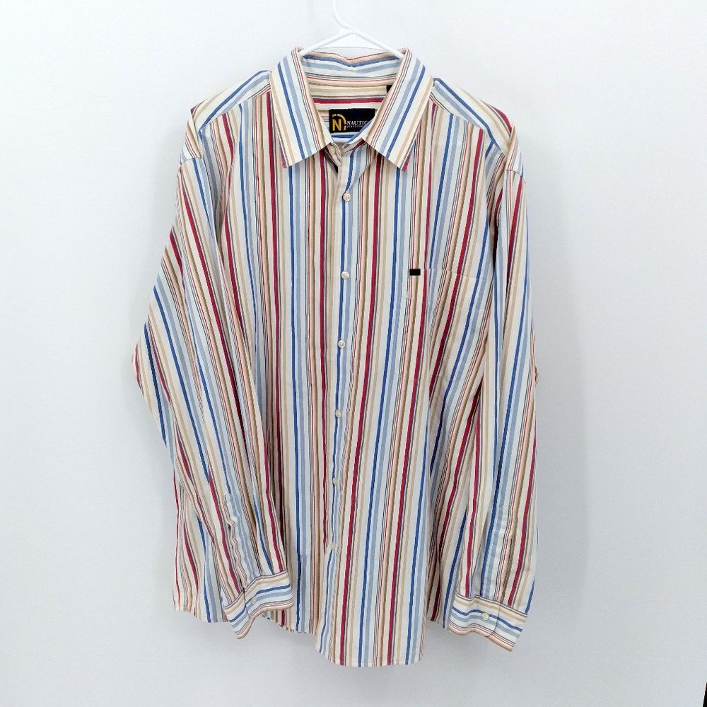 Nautica Jeans Co. Long Sleeve Striped Multicolor Button Down Shirt Size XL